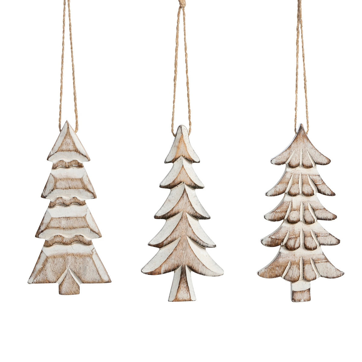 Wooden Carved Fir Tree Ornament, 3 Assorted Styles style shot 1