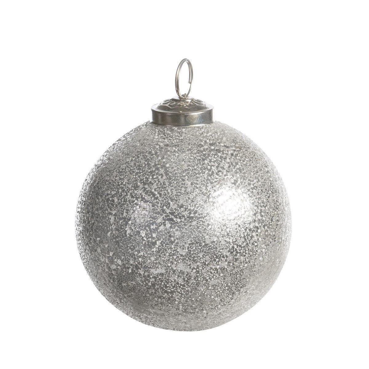 Frosted Icy Silver Glass Ball Ornament, Medium style shot 1