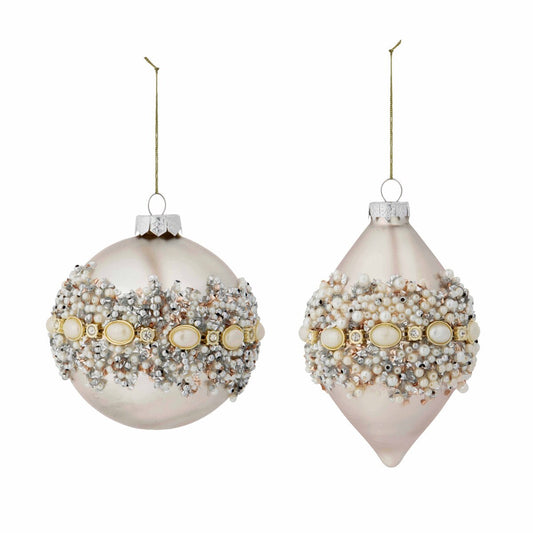Pearl and Jewel Crusted Glass Ornament, 2 Assorted Styles style shot 1