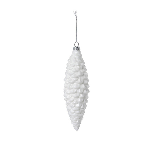 Frosted White Pinnacle Pine Cone Glass Ornament, Large style shot 1