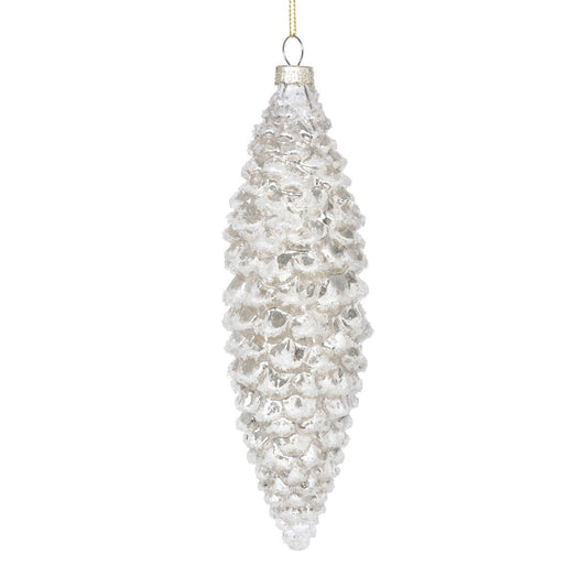 Frosted Pinnacle Pine Cone Glass Ornament, Large style shot 1
