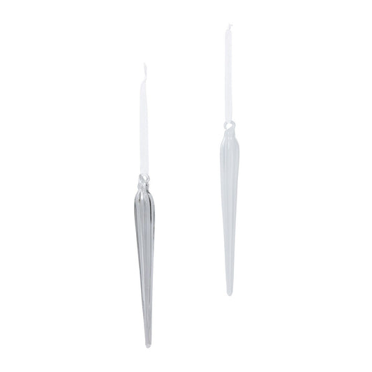 Blown Glass Clear/Frost Icicles, 8", 2 Assorted Styles style shot 1