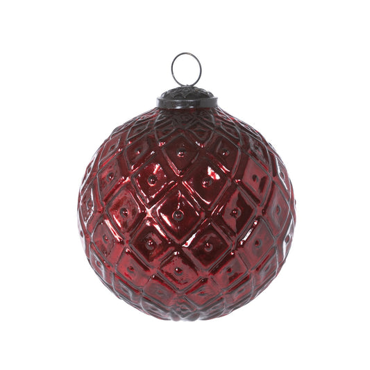 Diamond Pattern Garnet Glass Ball Ornament, 5 in. style shot 1
