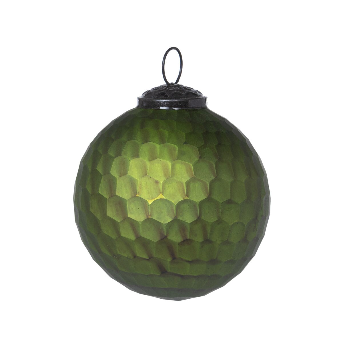 Honeycomb Pattern Glass Ball Ornament,  Moss Green style shot 1