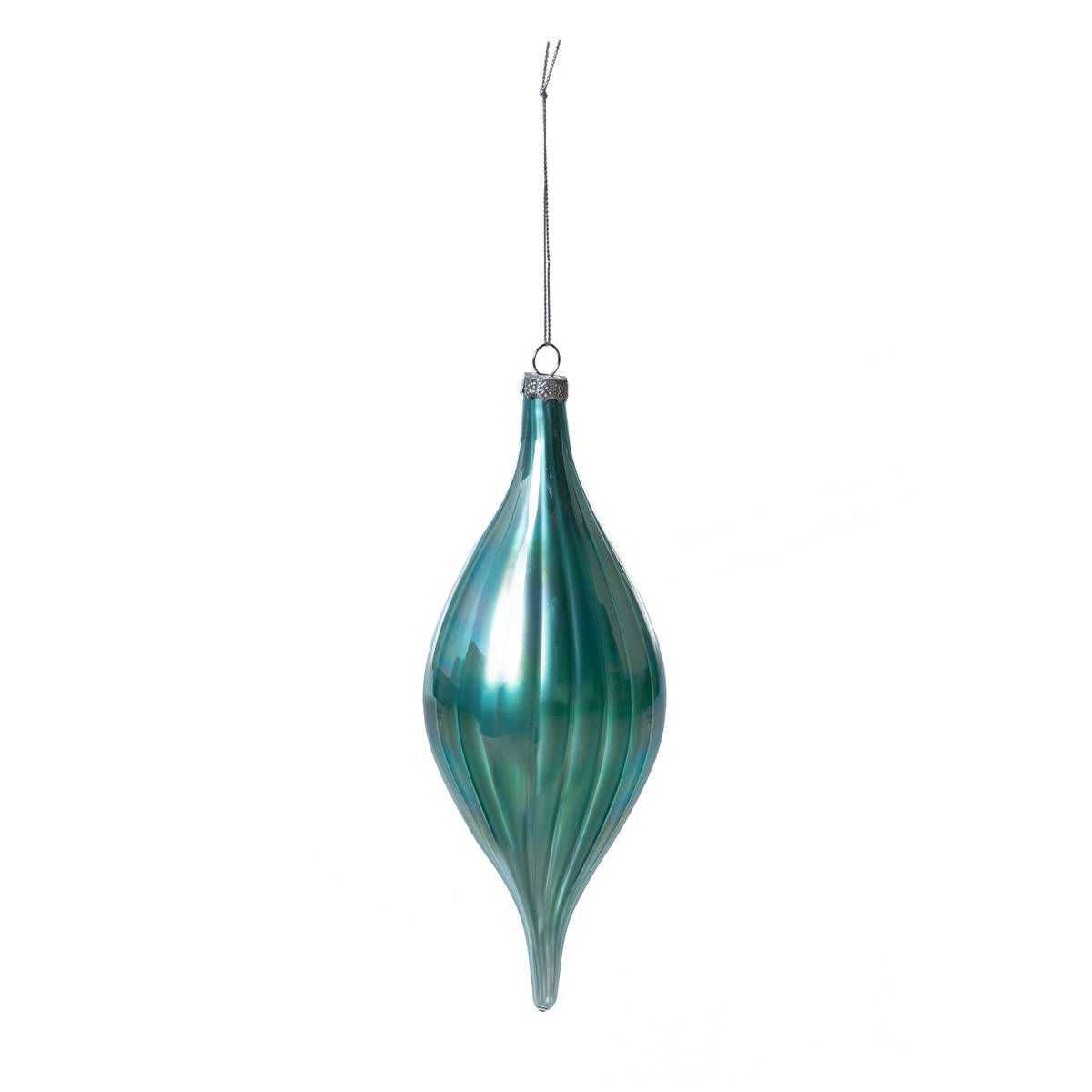 Frosty Blue Pleated Glass Finial Ornament style shot 1