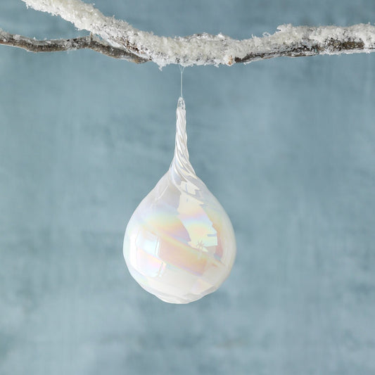 Frosty Pearl Teardrop Glass Ornament