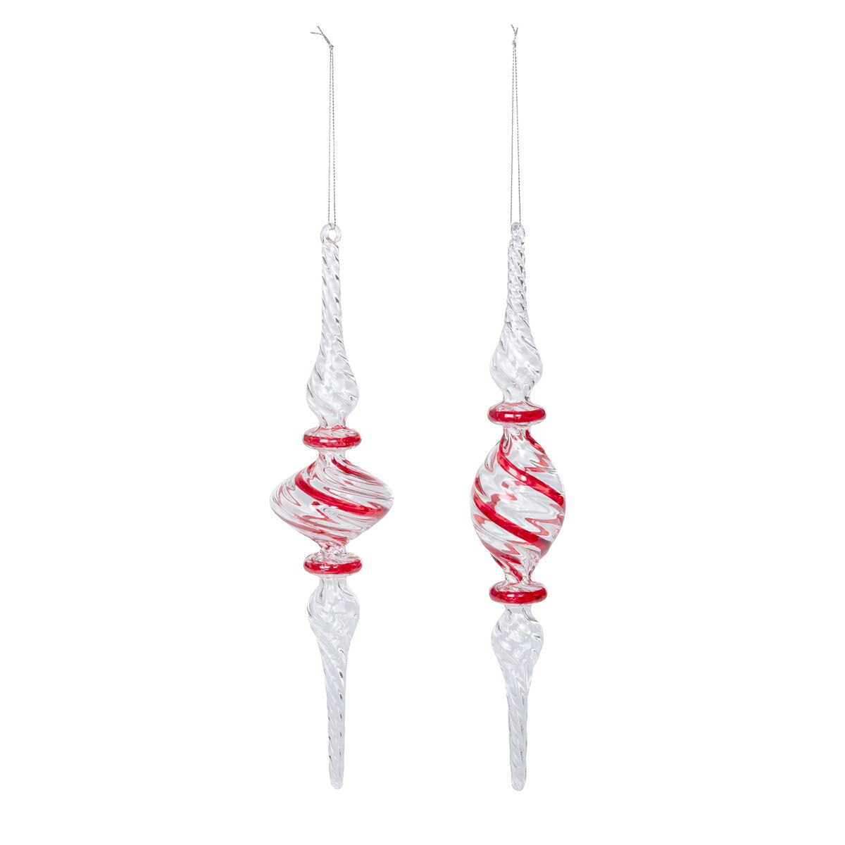 Peppermint Twist Blown Glass Finial Ornament, 12 in., 2 Assorted Styles style shot 1