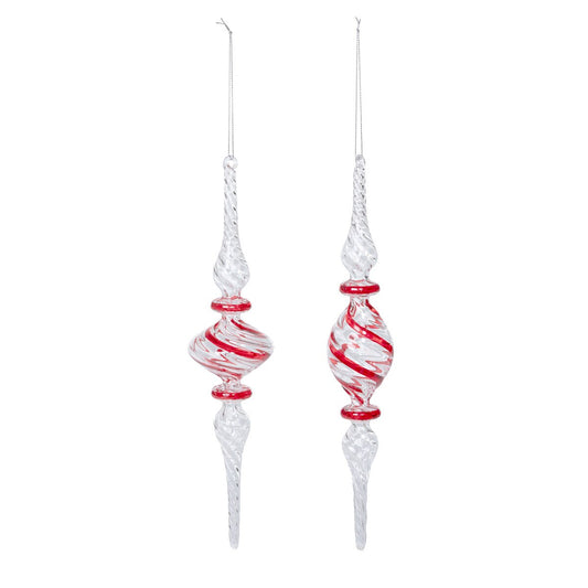 Peppermint Twist Blown Glass Finial Ornament, 12 in., 2 Assorted Styles style shot 1