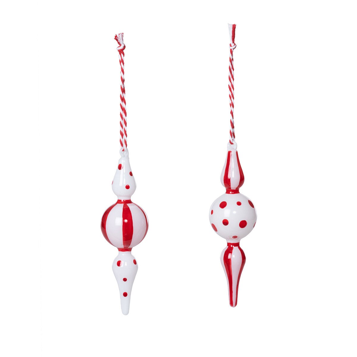 Polka Dot Pattern Blown Glass Finial Ornament, 2 Assorted Styles style shot 1