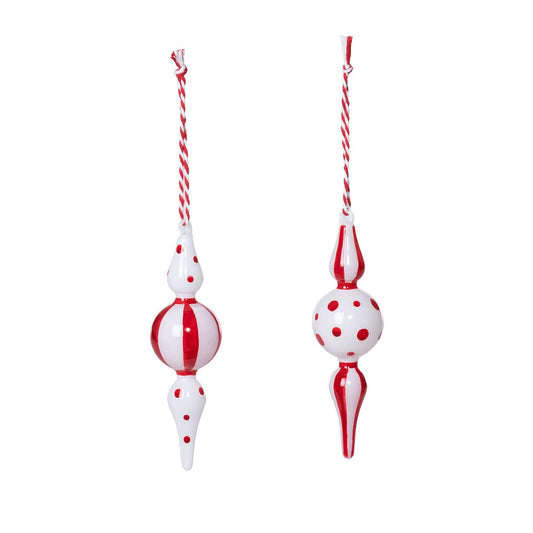 Polka Dot Pattern Blown Glass Finial Ornament, 2 Assorted Styles style shot 1