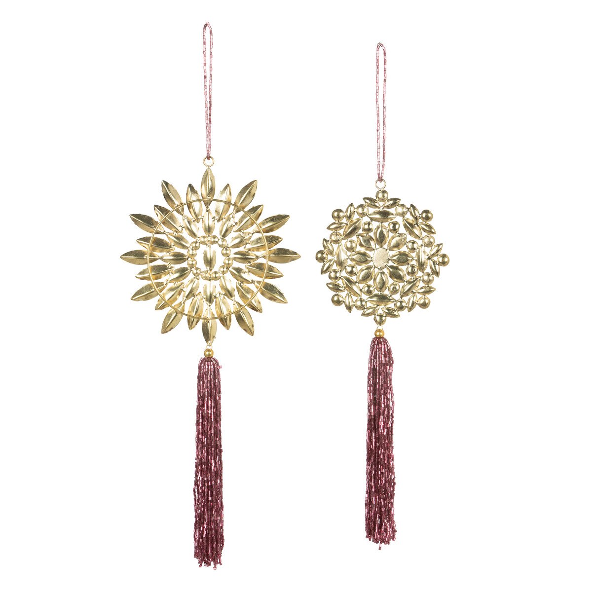 Ruby Gem Beaded Snowflake with Tassel Ornament, 2 Assorted Styles style shot 2