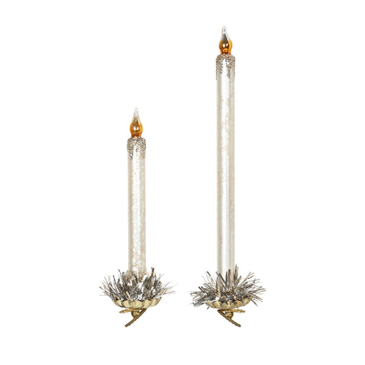 Frosted Ivory Glass Taper Candle Clip-on Ornament, Set of 2 style shot 1