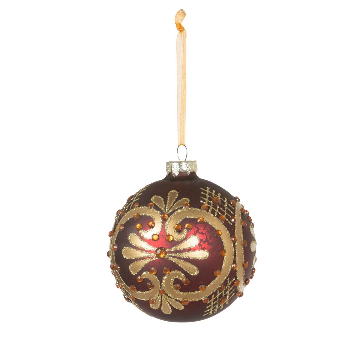 Ruby Beaded Pattern Glass Ball Ornament style shot 1