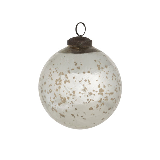Antique Shiny Silver Glass Ball Ornament, 3.75" style shot 1