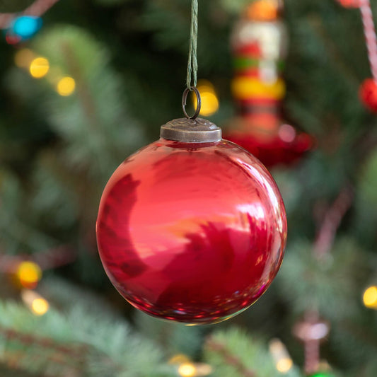 Antique Shiny Ruby Glass Ball Ornament, Medium