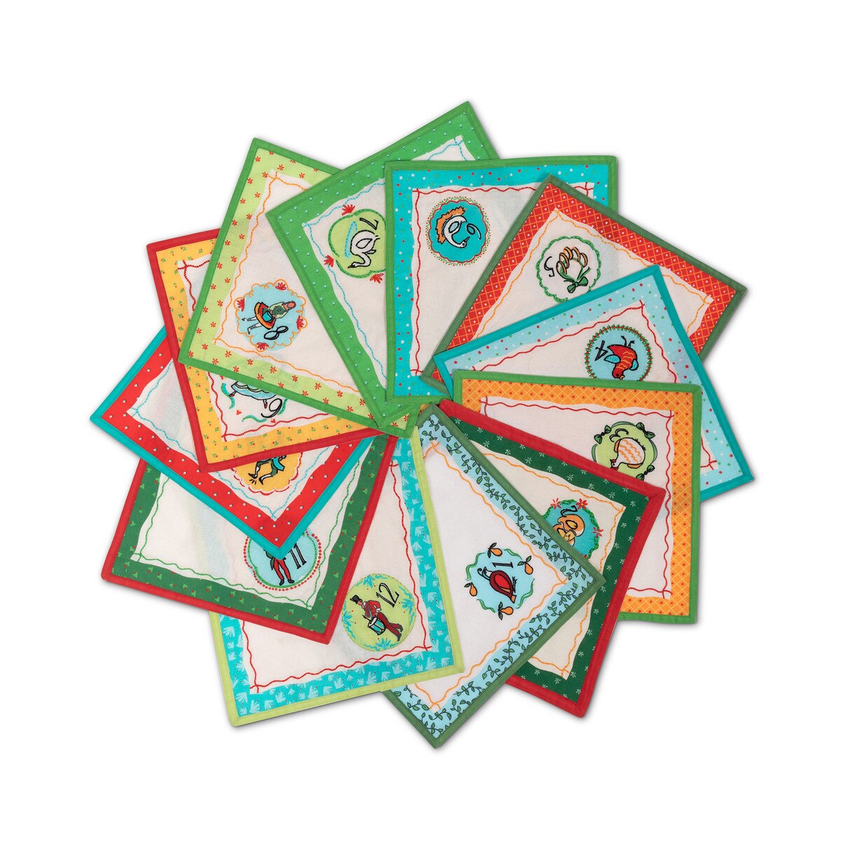 12 Days of Christmas Embroidered Cotton Cocktail Napkins, Set of 12 style shot 1