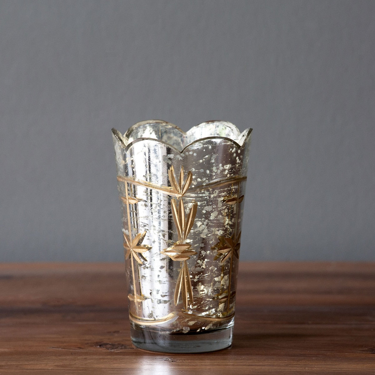 Bronze Relief Pattern Mercury Glass Votive Holder