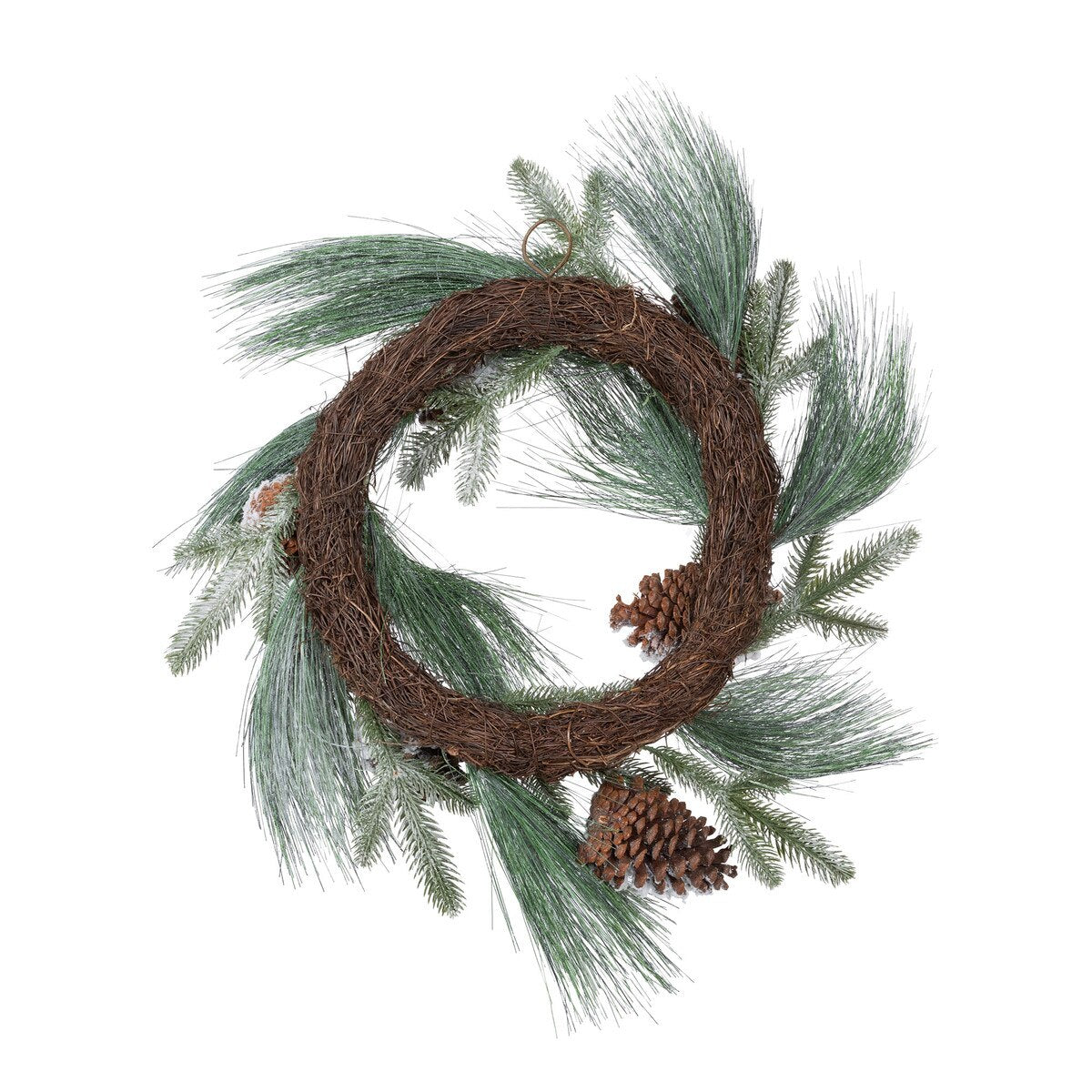 Frosted White Pine and Pine Cone Wreath style shot 2