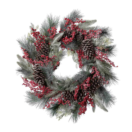 Frosted Mixed Evergreen, Pine Cone and Berry Wreath style shot 1