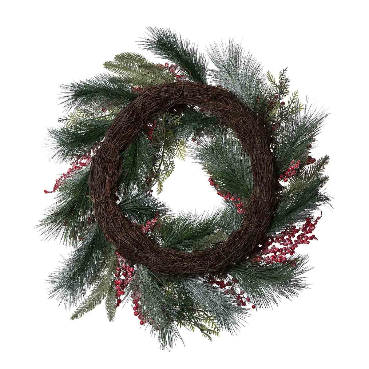 Frosted Mixed Evergreen, Pine Cone and Berry Wreath style shot 2