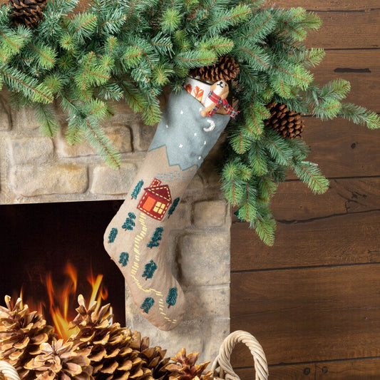 Cabin Cozy Appliqued Linen Stocking