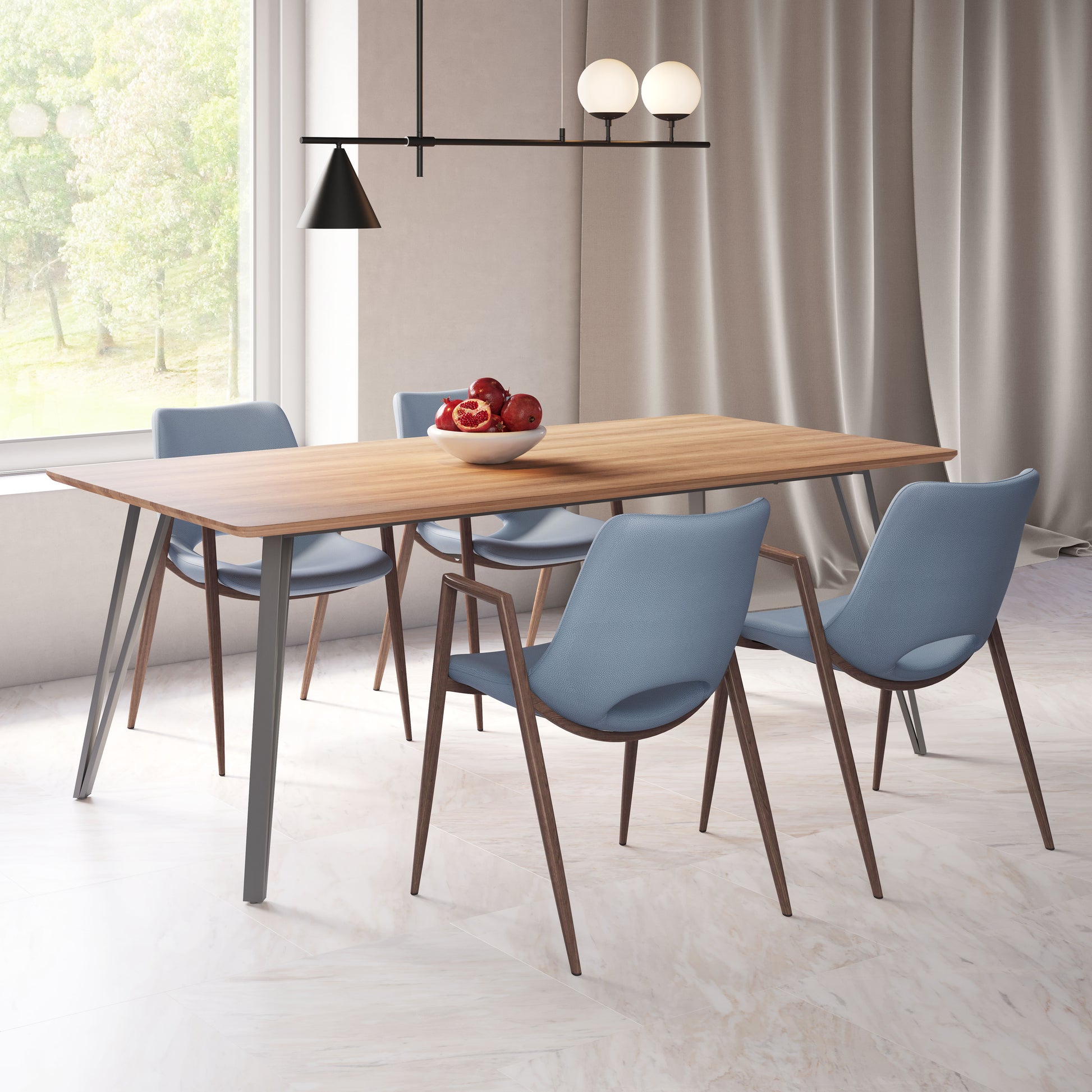 Desi Dining Chair (Set of 2) Azure Gray & Walnut style shot 1