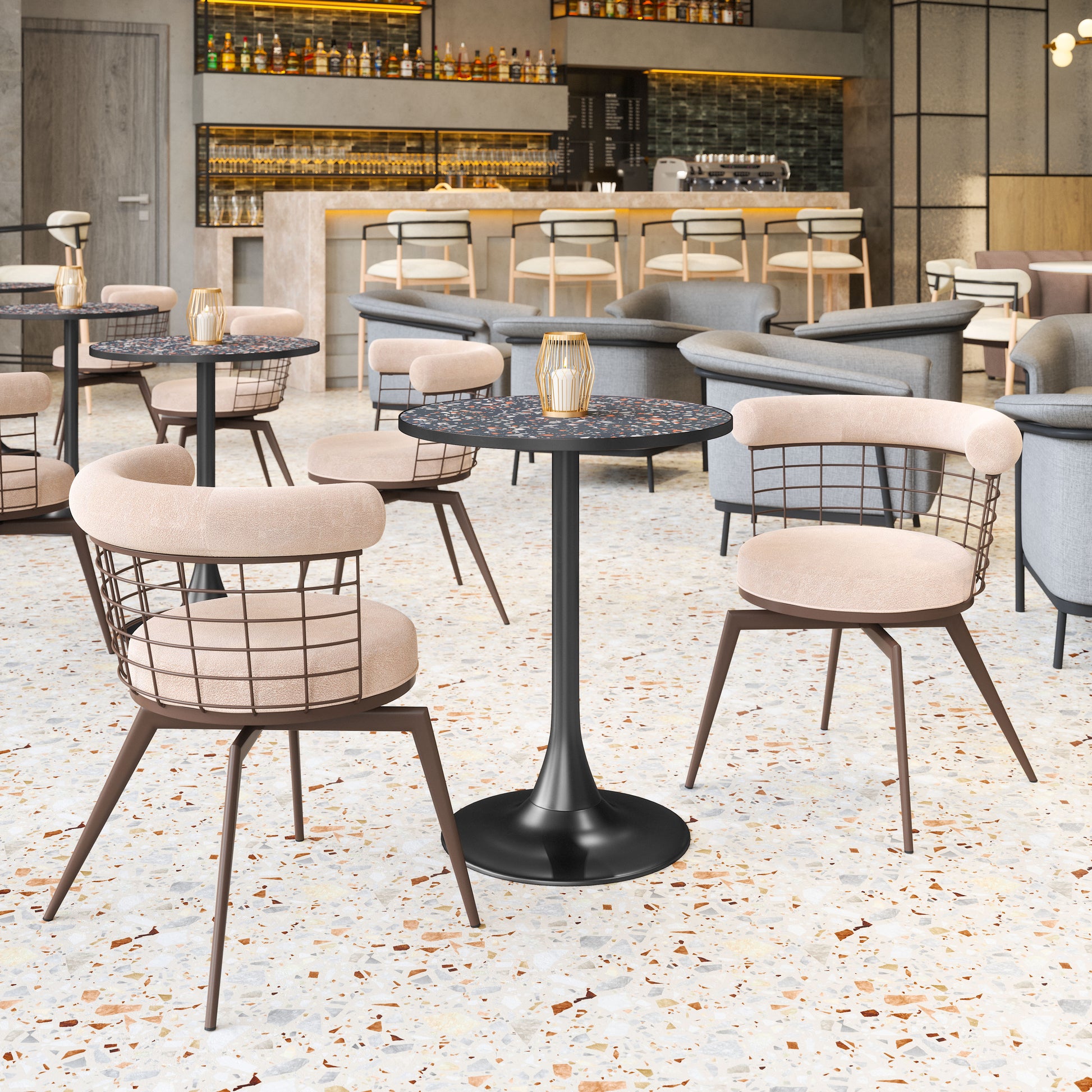 Saku Swivel Dining Chair Beige & Brown style shot 1