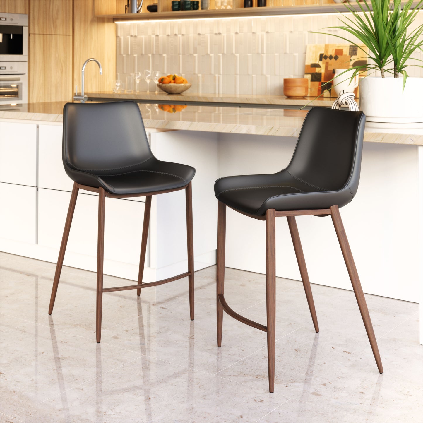Magnus Counter Stool (Set of 2) Black & Walnut