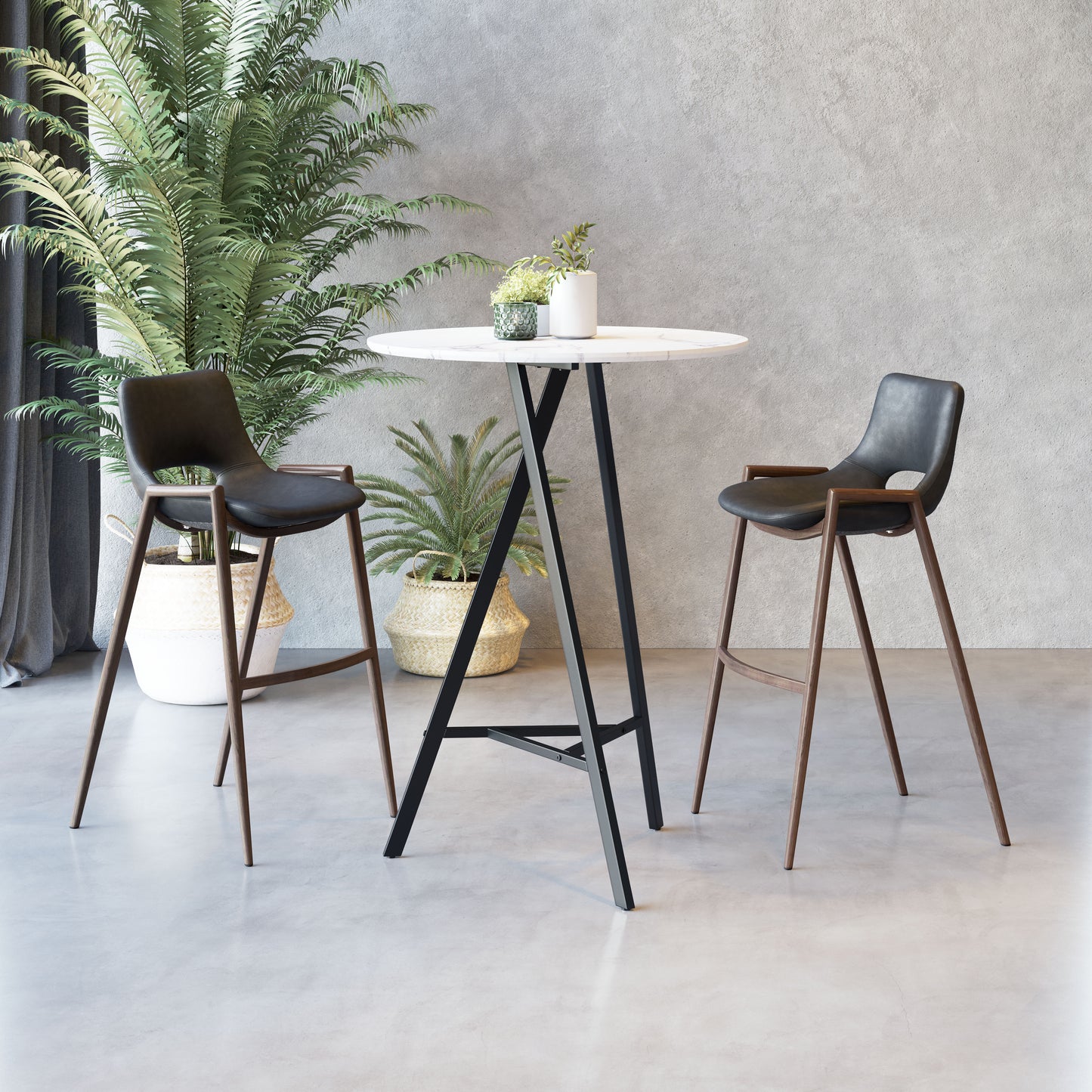 Desi Barstool (Set of 2) Black & Walnut style shot 1