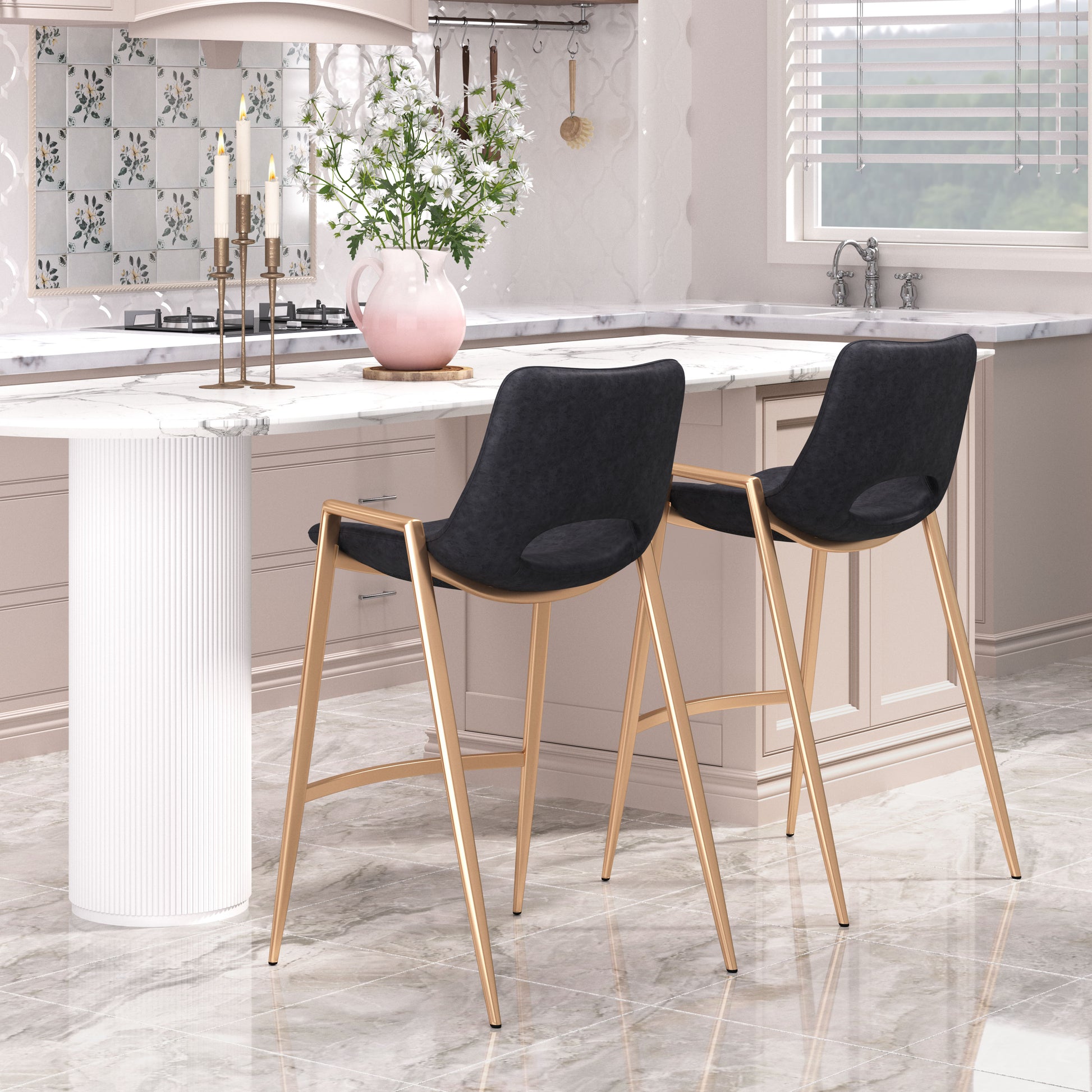 Desi Counter Stool (Set of 2) Black & Gold style shot 1