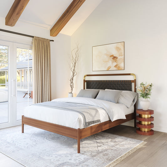 Netz Queen Bed Black & Walnut