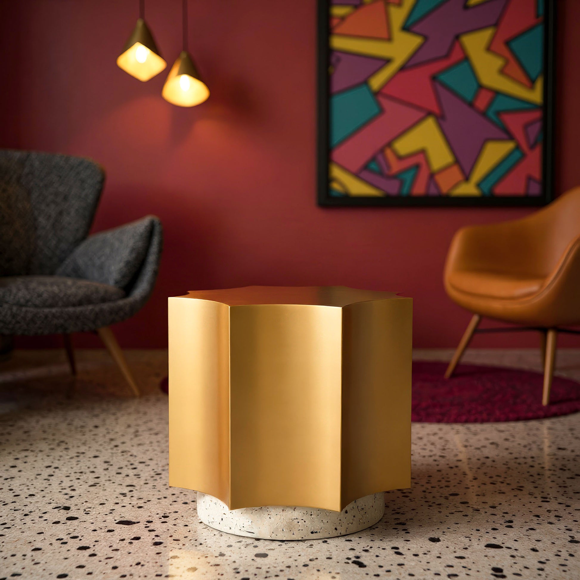 Osam Side Table Gold & Beige style shot 1