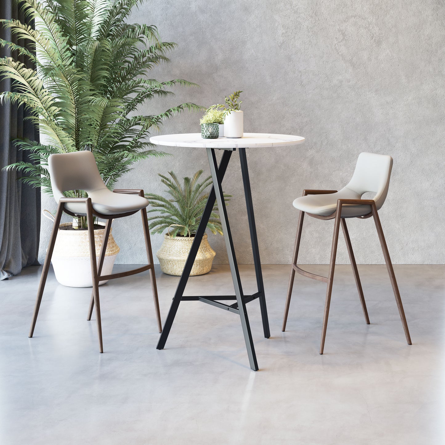 Desi Barstool (Set of 2) Beige & Walnut style shot 1