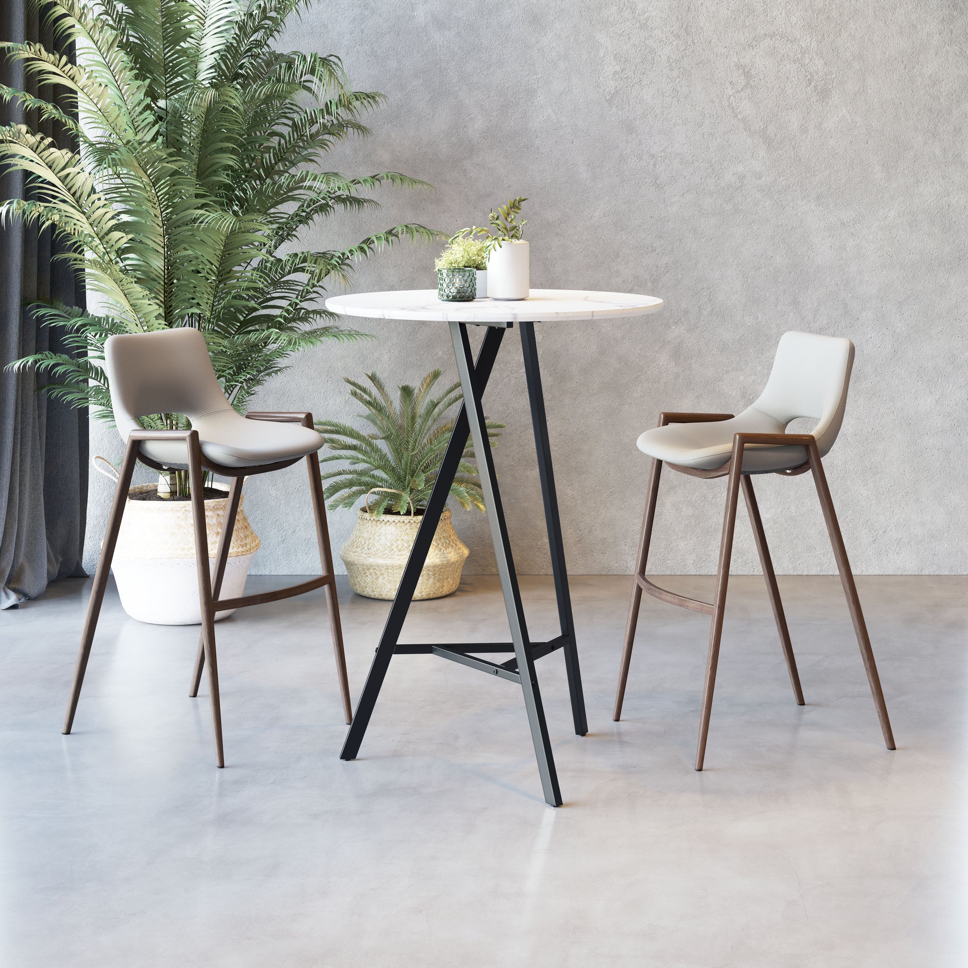 Desi Barstool (Set of 2) Beige & Walnut style shot 1
