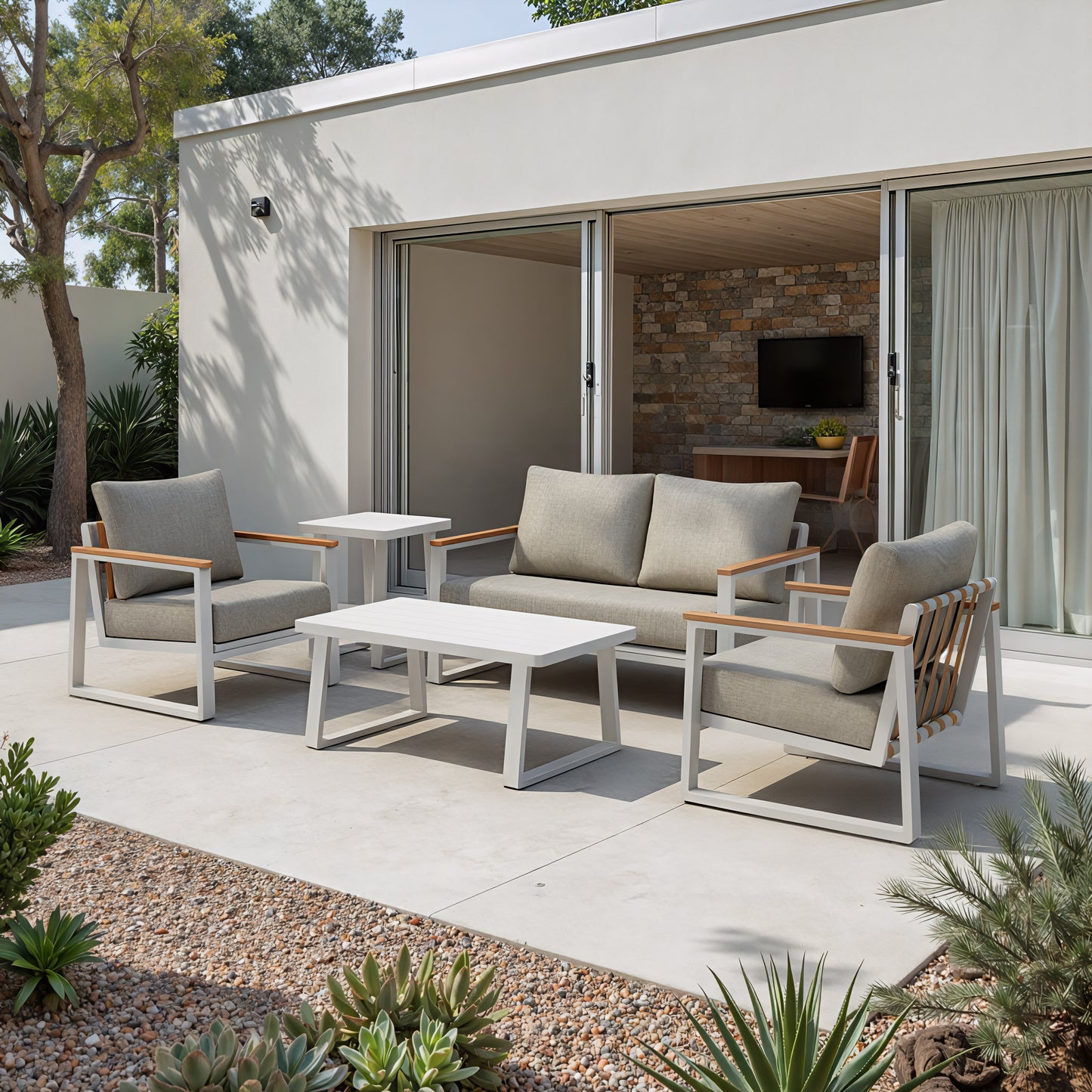 Welt Armchair Taupe & White style shot 1