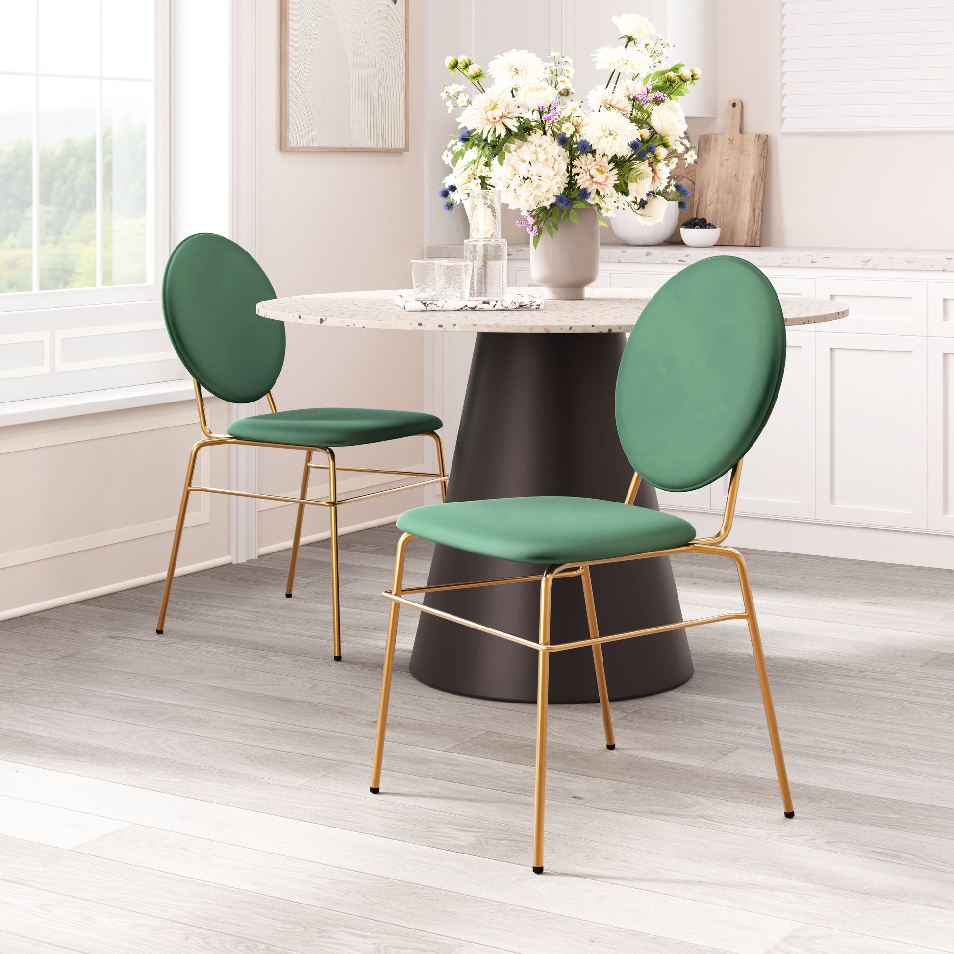 Odessa Dining Chair (Set of 2) Green & Gold style shot 1