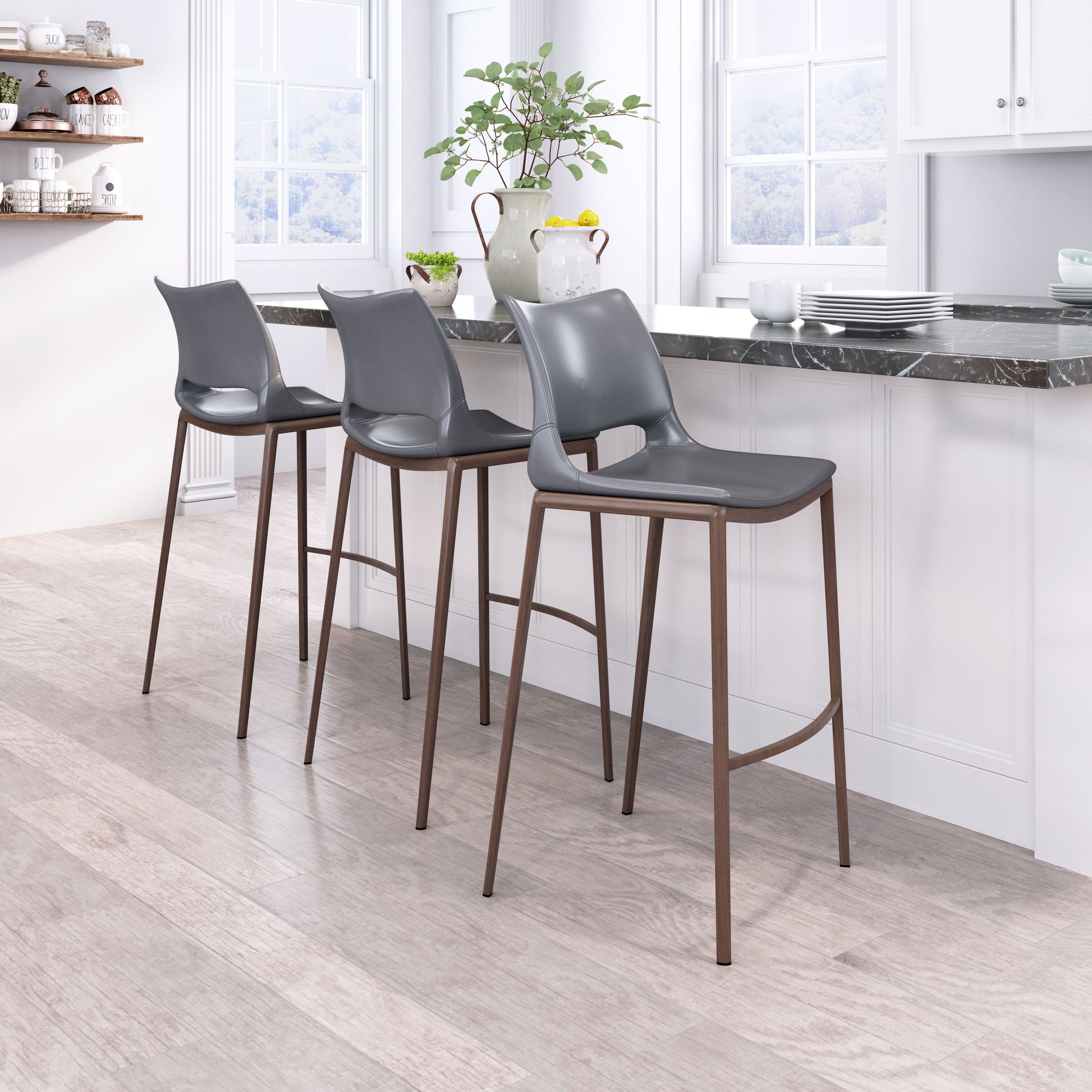 Ace Barstool (Set of 2) Dark Gray & Walnut style shot 1