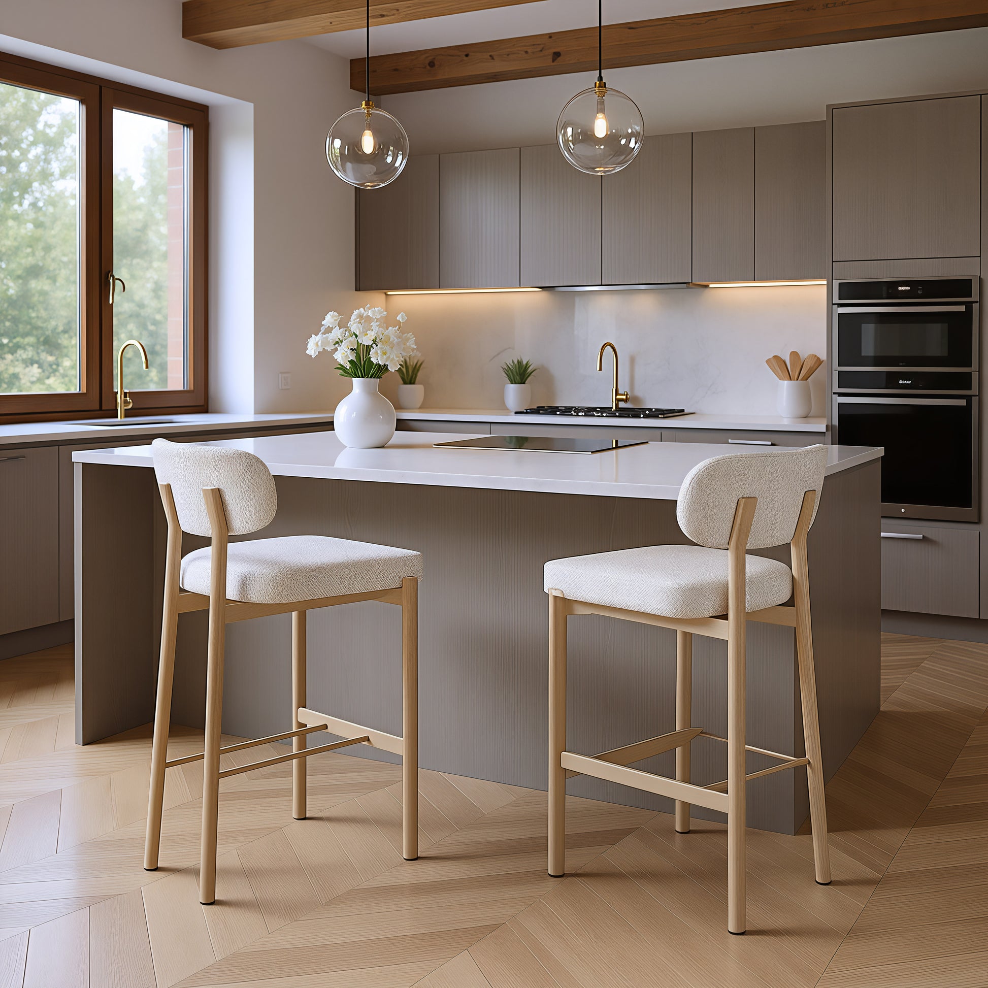 Aurea Barstool (Set of 2) Light Gray style shot 2