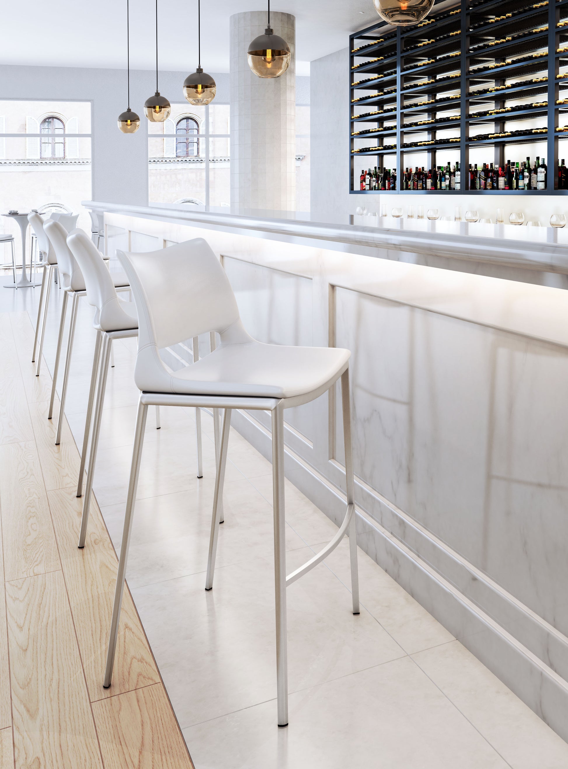 Ace Barstool (Set of 2) White & Silver style shot 1