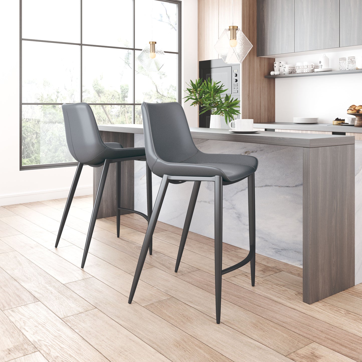 Magnus Barstool (Set of 2) Dark Gray & Black